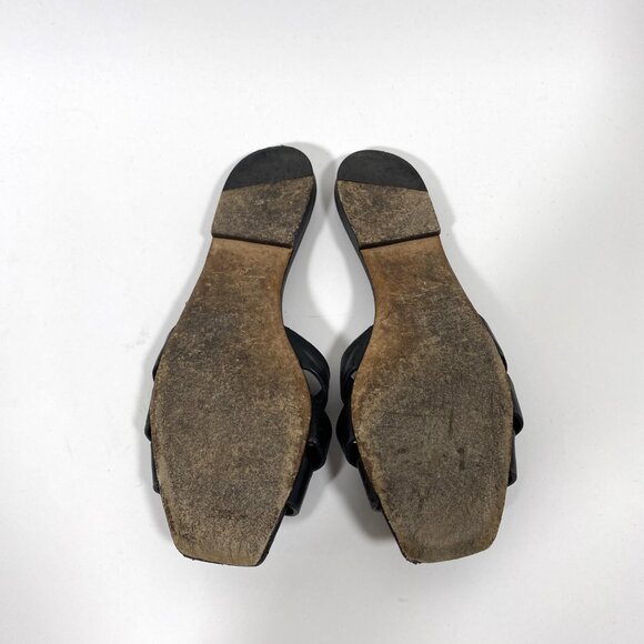 SAINT LAURENT Black Leather Woven Sandal Slide *AS IS* - Picture 7 of 10